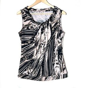 Cleo tan and black sleeveless blouse top shirt size medium M B195